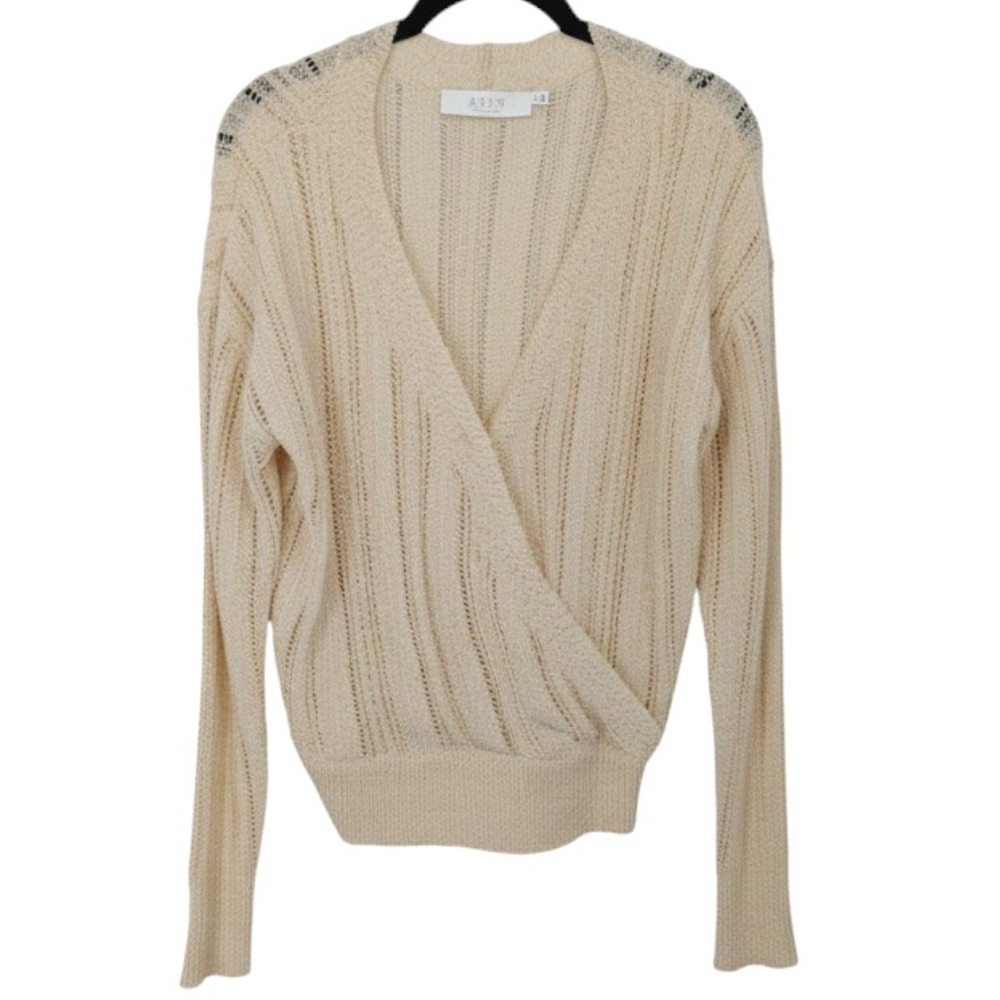 ASTR The Label Sweater Women Medium Cream Surplice‎ Pointelle Open Knit Ballet